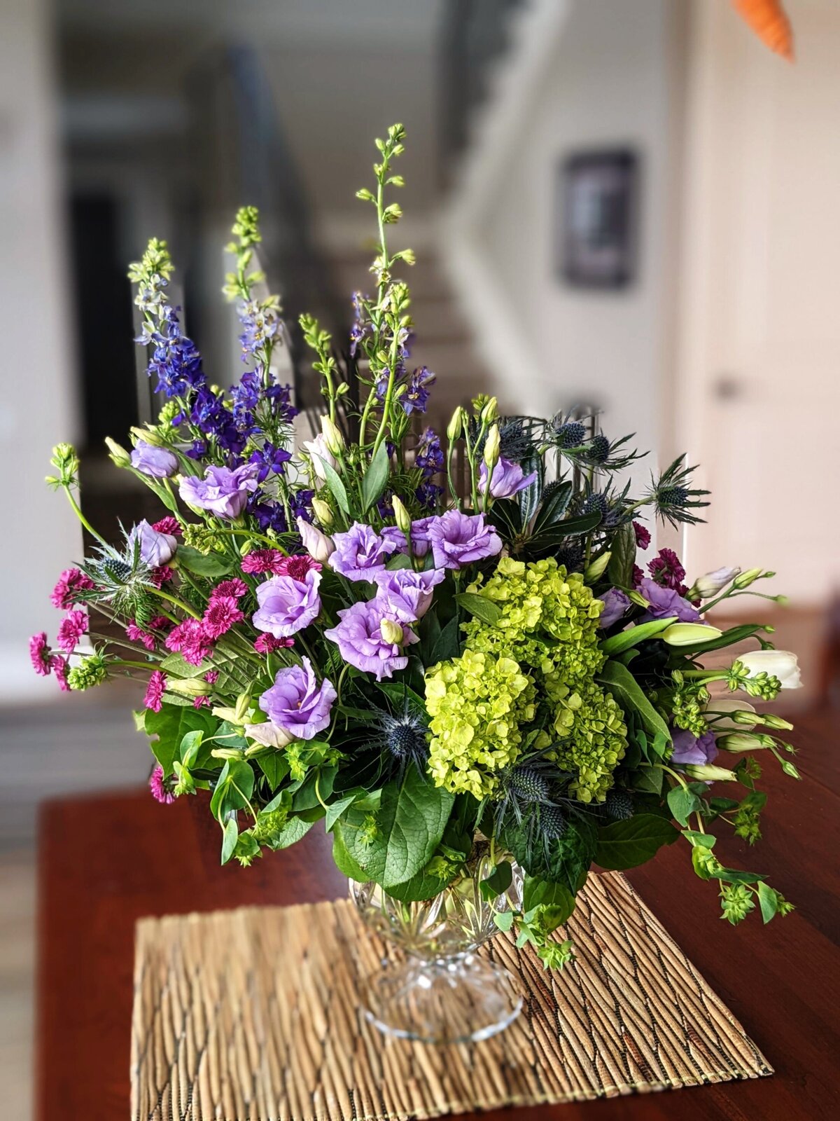 funeral and sympathy floral individual arrangement purple compote