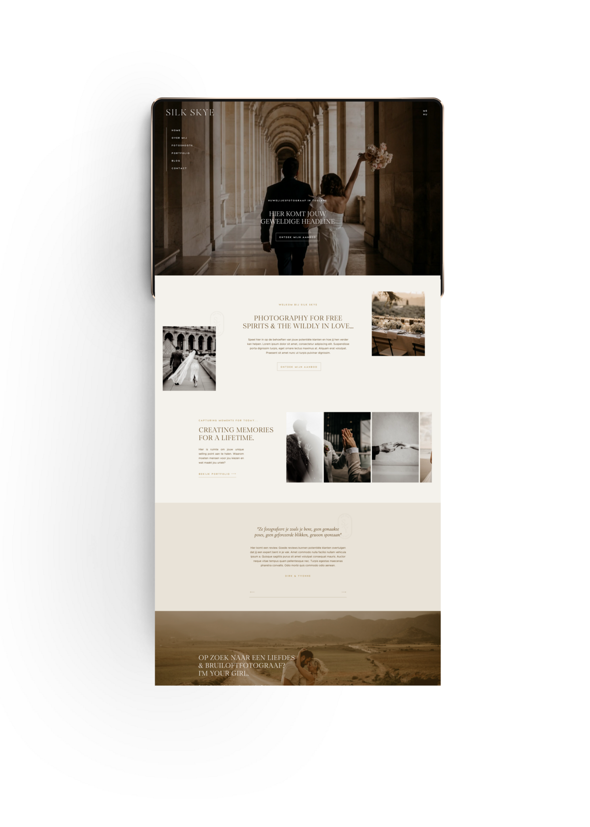 Tijdloze Showit website template voor trouwfotografen
