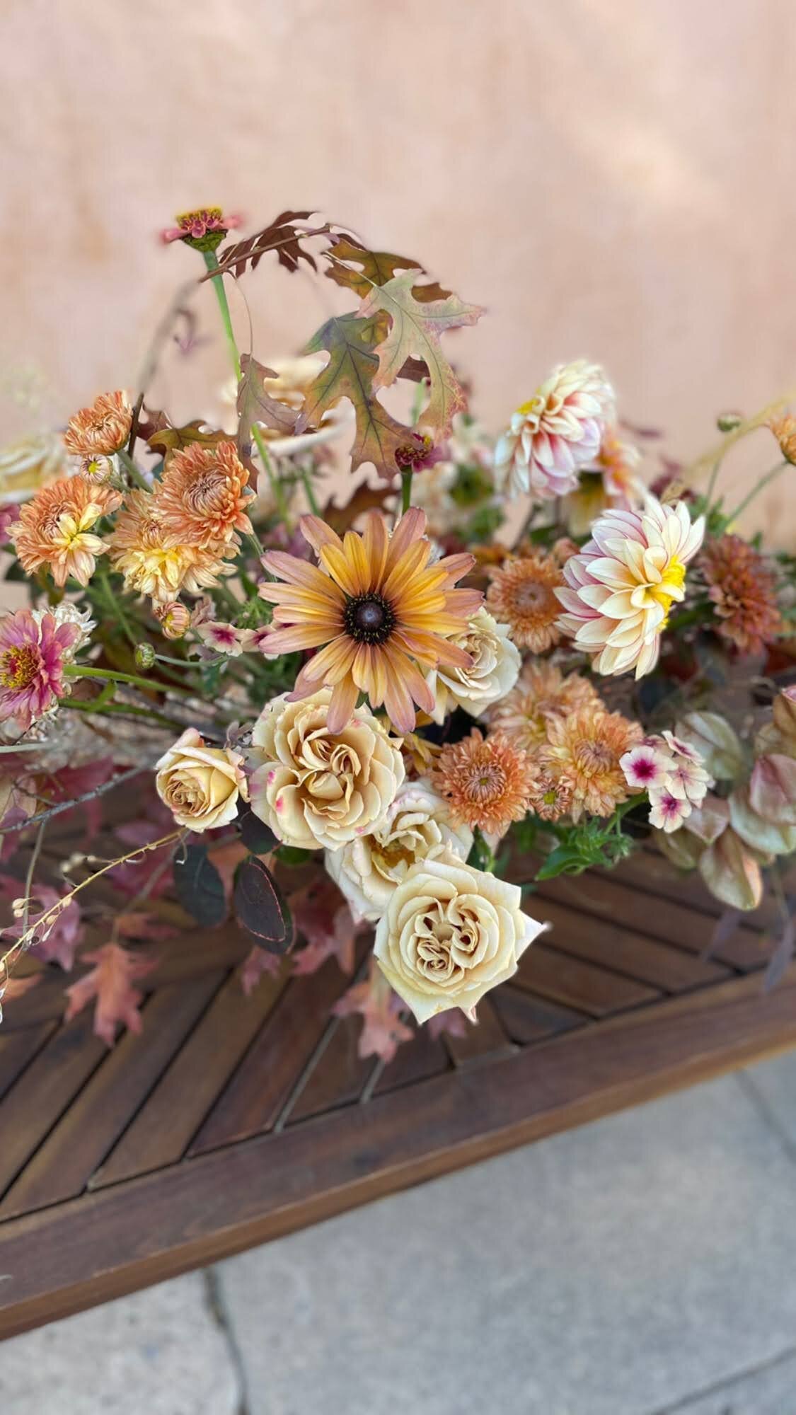 fall flowers for lush centerpiece rudbeckia garden roses oak dahlia phlox and heirloom chrysanthemums locally grown