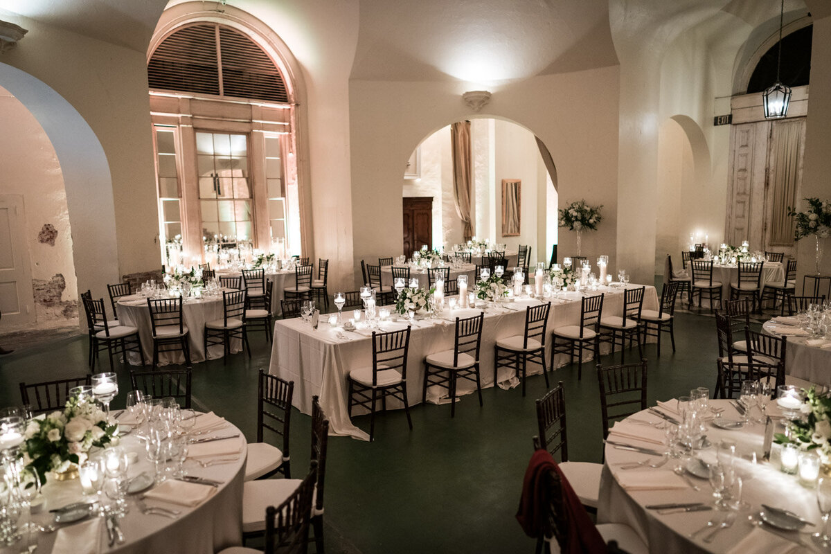 Seated dinner reception setup at Latrobe's