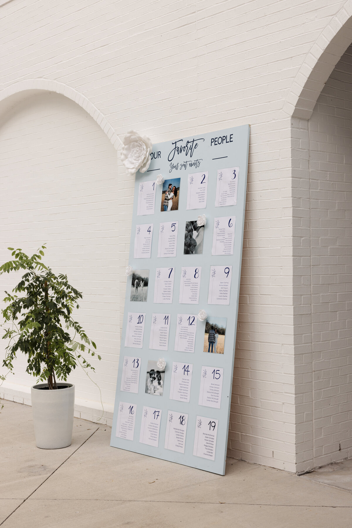 Unique Wedding Seating Chart with Photos and Blue Board