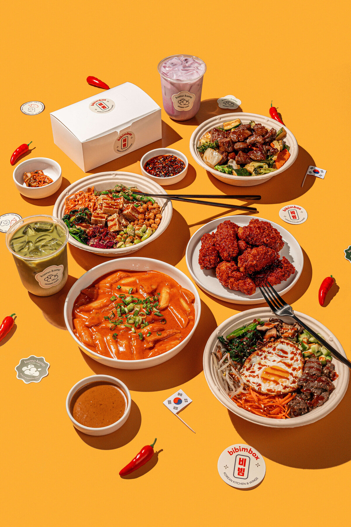 Bibimbox Food Product Photography in Columbia, SC on a yellow backdrop