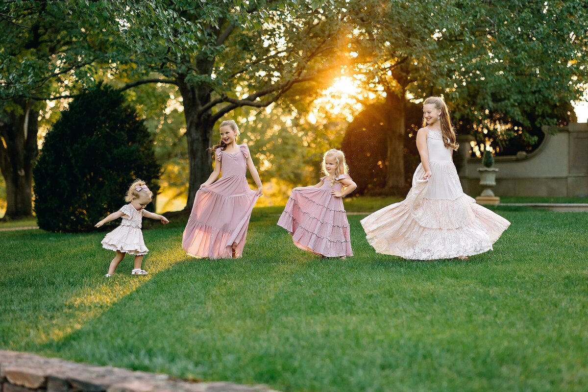Family of girls spinning at sunset northern virginia family photography