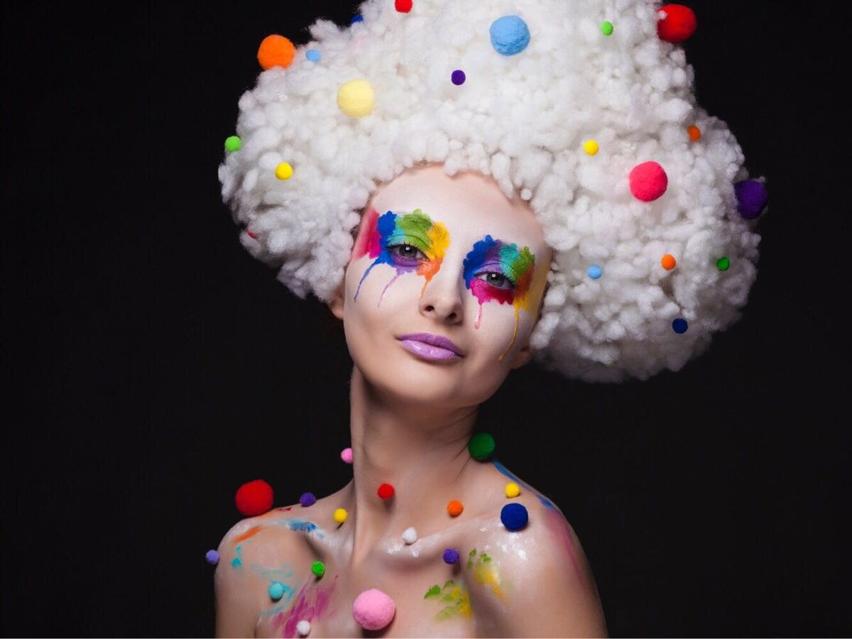 rainbow clown editorial makeup