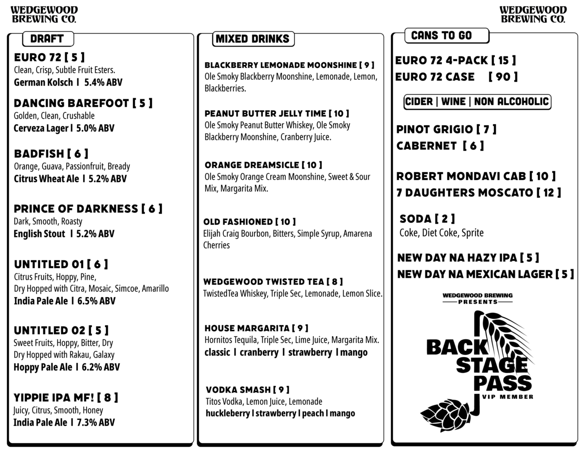 Beer List, Beer Menu, Draft List, Draft Menu 