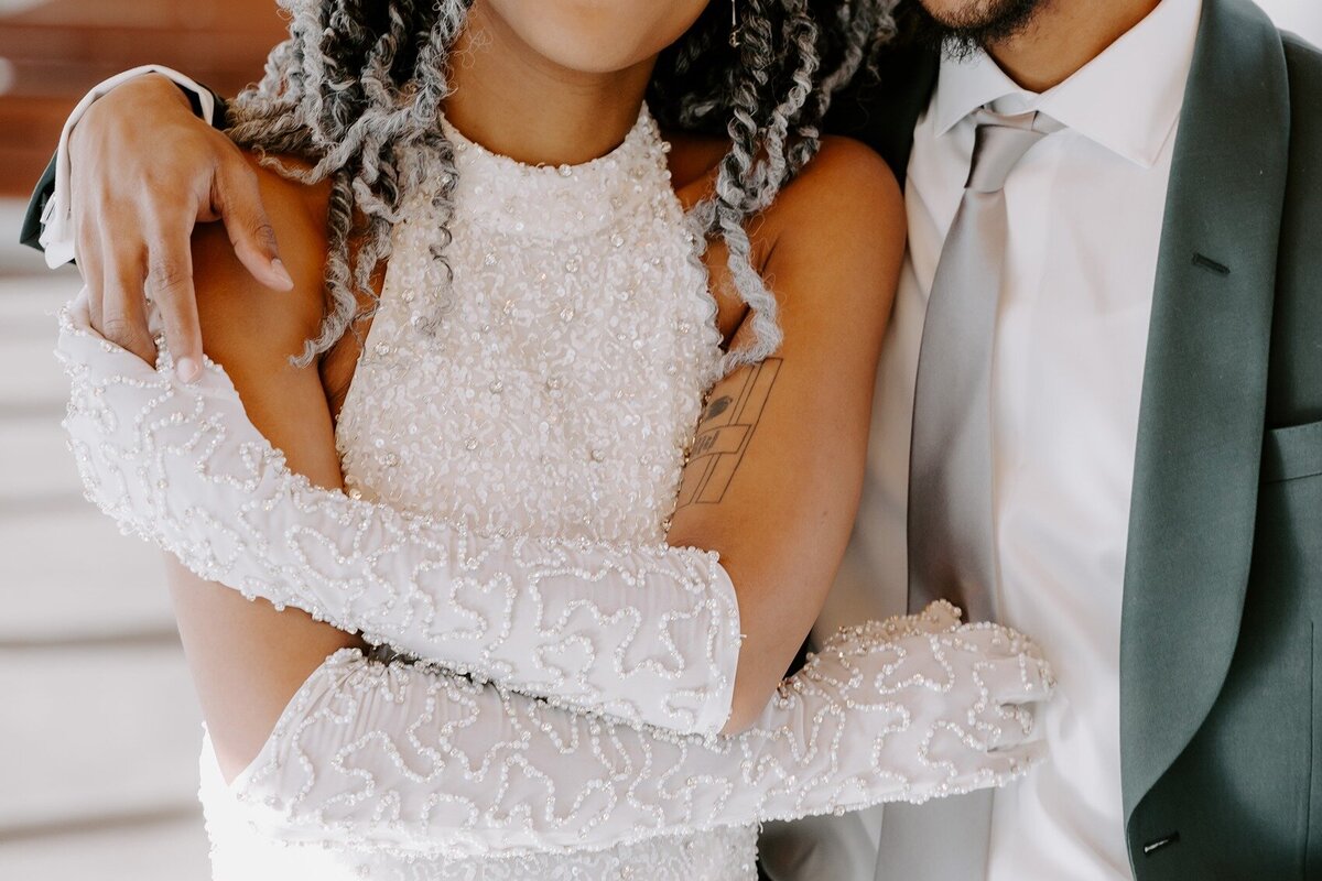 Brides glove designed with circle gems