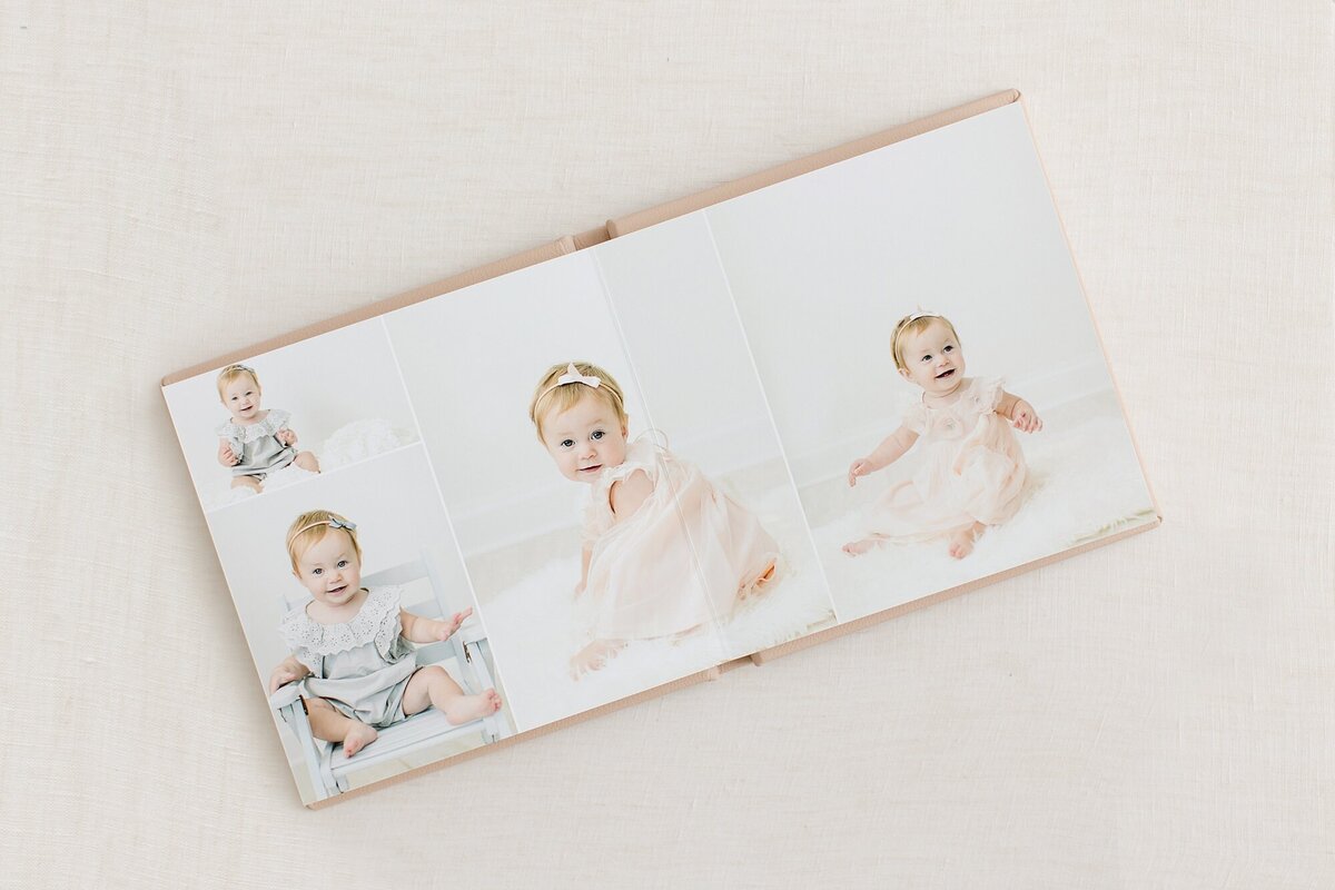 milestone album laid open showing 6 month photos