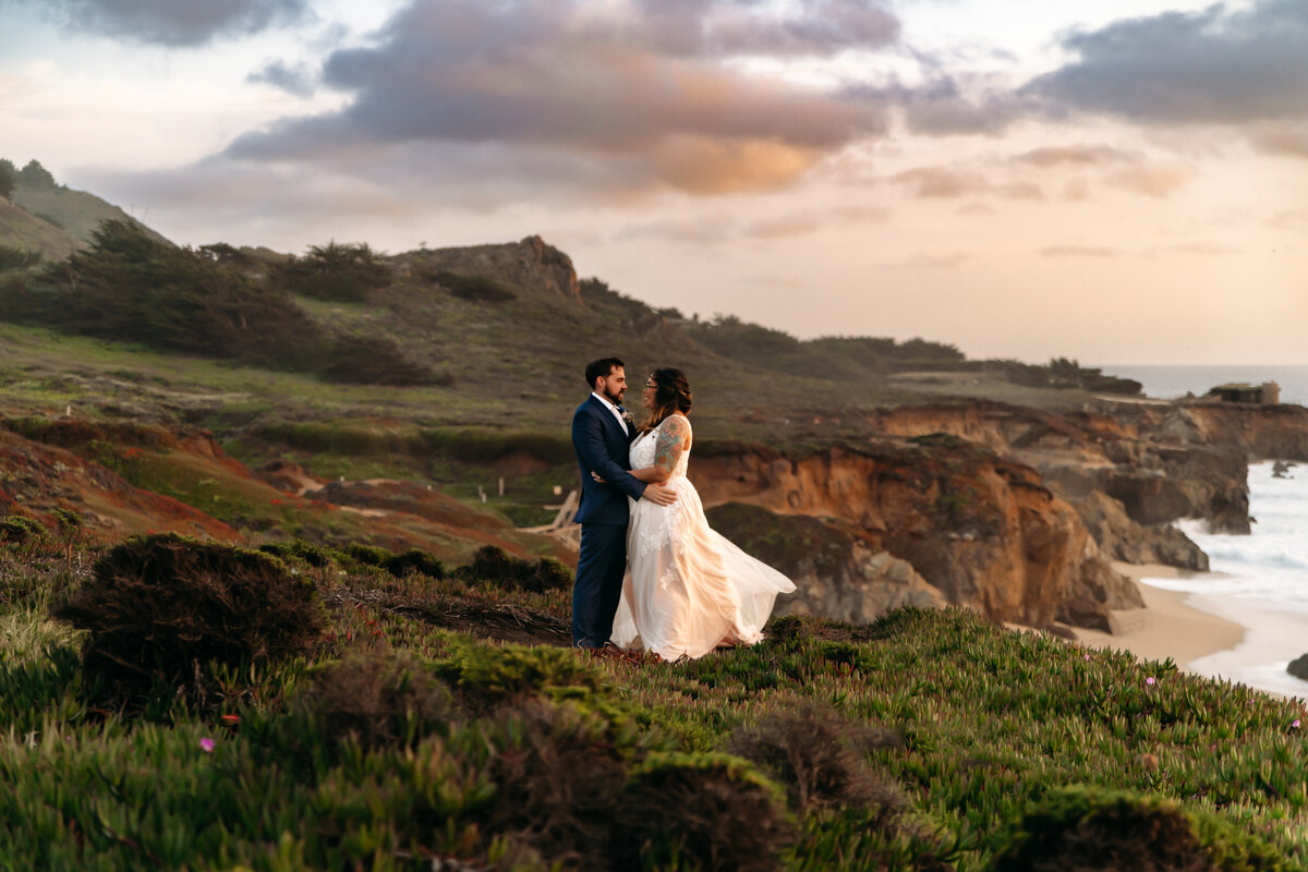 sunset wedding photos during coastal elopement