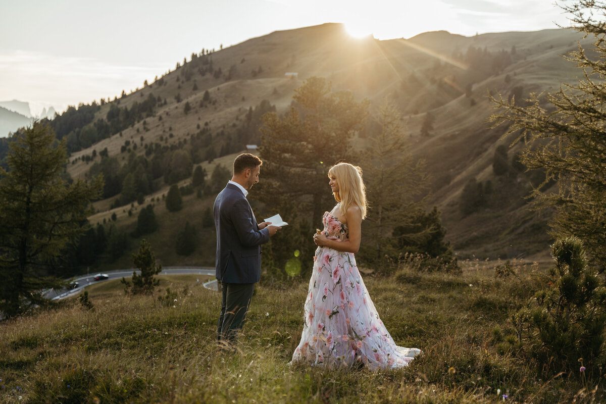 Romantic sunset vows in the Dolomites