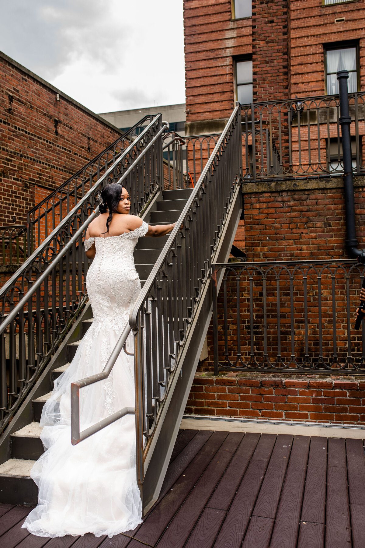 Bride Walking up stairs at 1208 Washington Pl