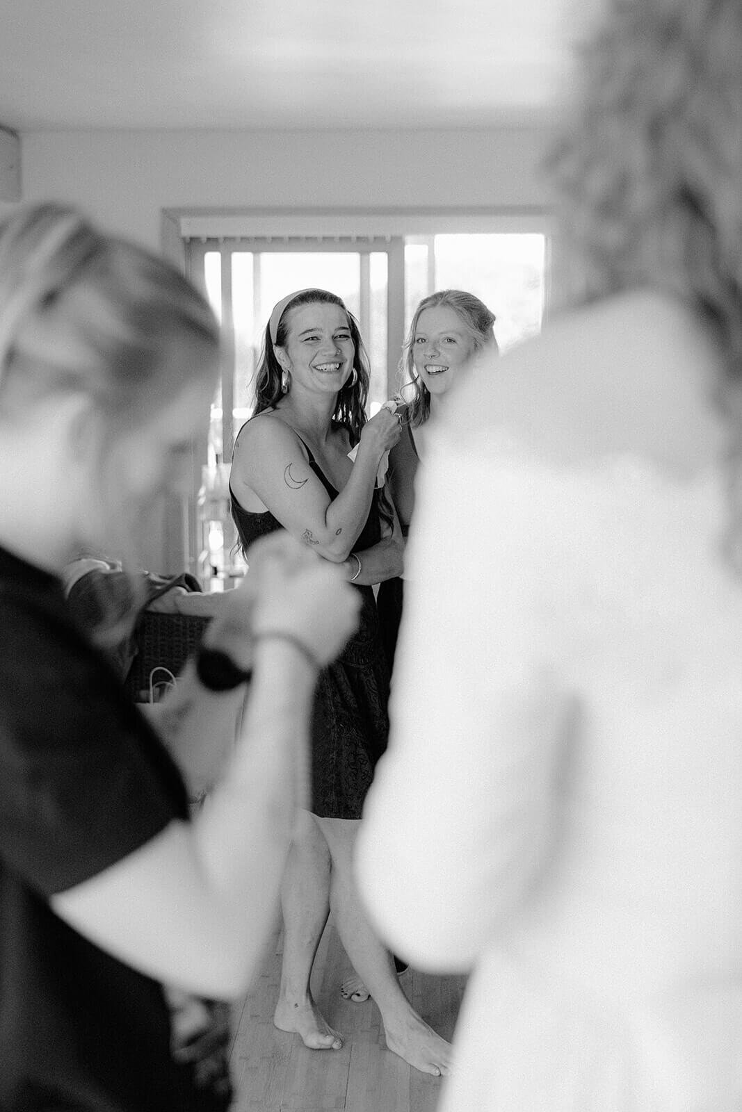 Bridemaids reaction to bride at Finger Lakes wedding, NY at Catskills, NY