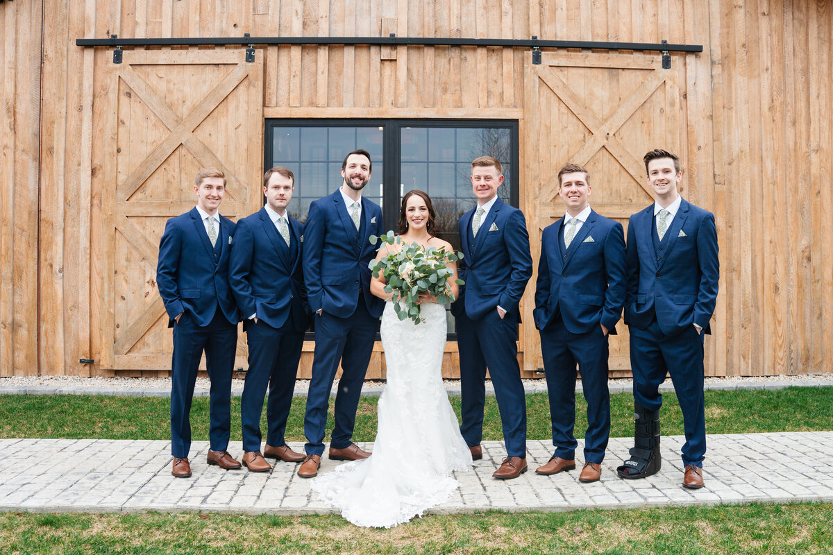 Extended family gathered for group wedding photos

