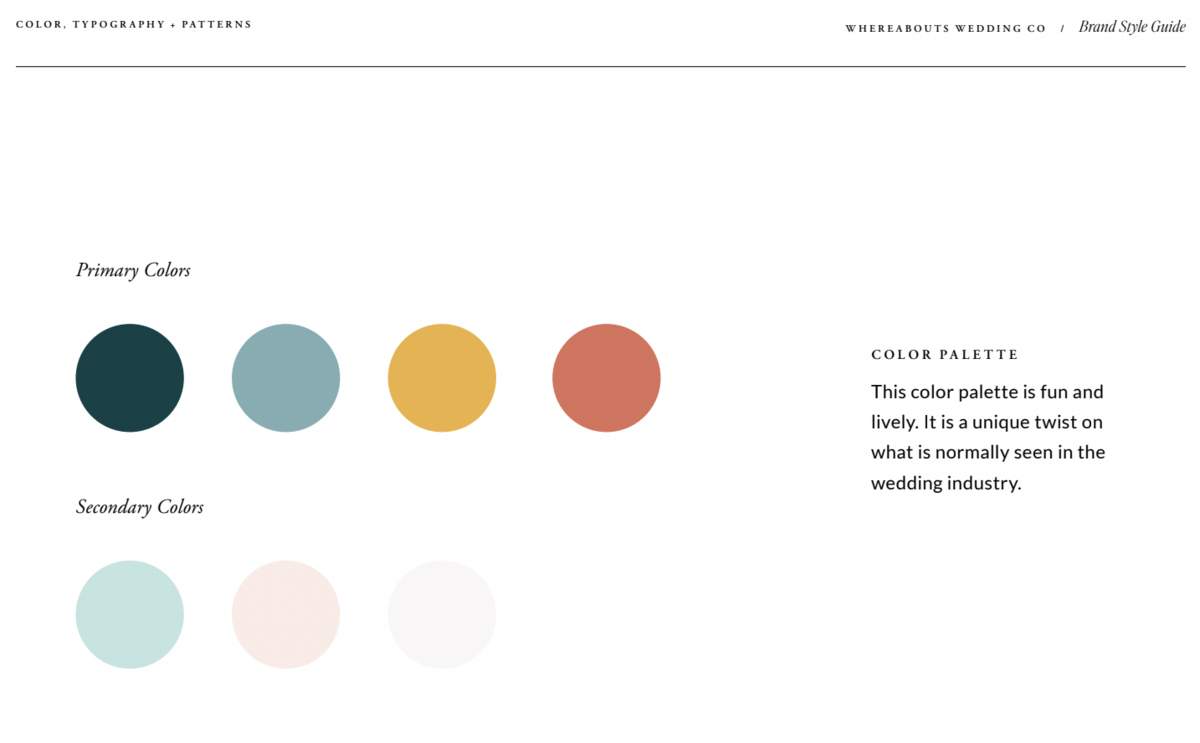 Color palette for WhereAbouts Wedding Co, a wedding venue sourcing and coordination in Austin