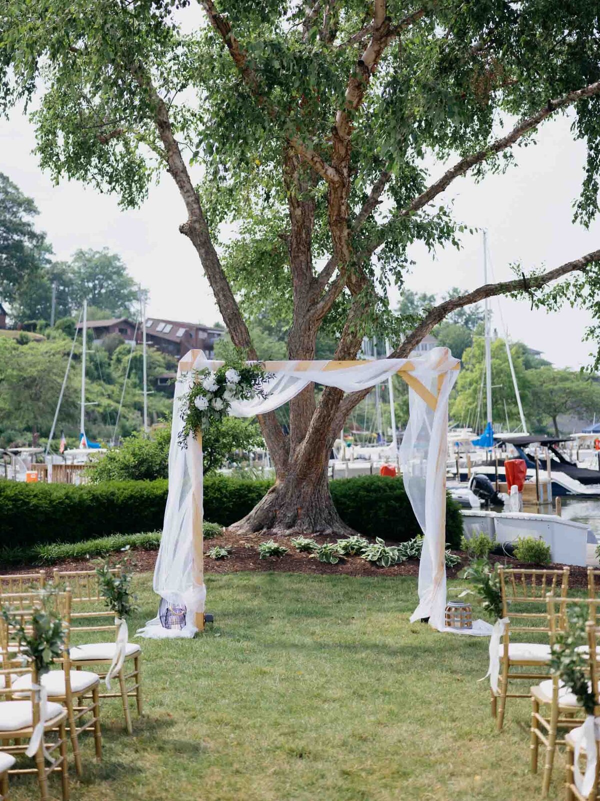 Wedding ceremony at Cleveland Yachting Club with lake views