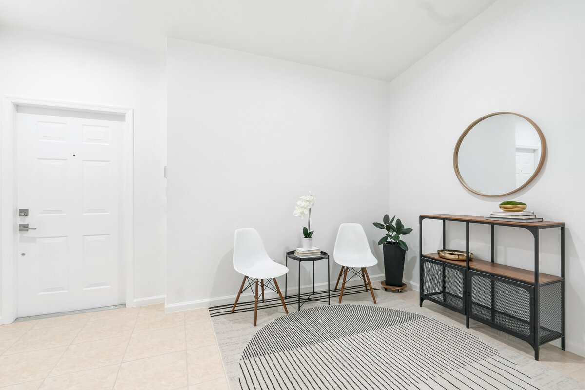 entry table setup with seating area