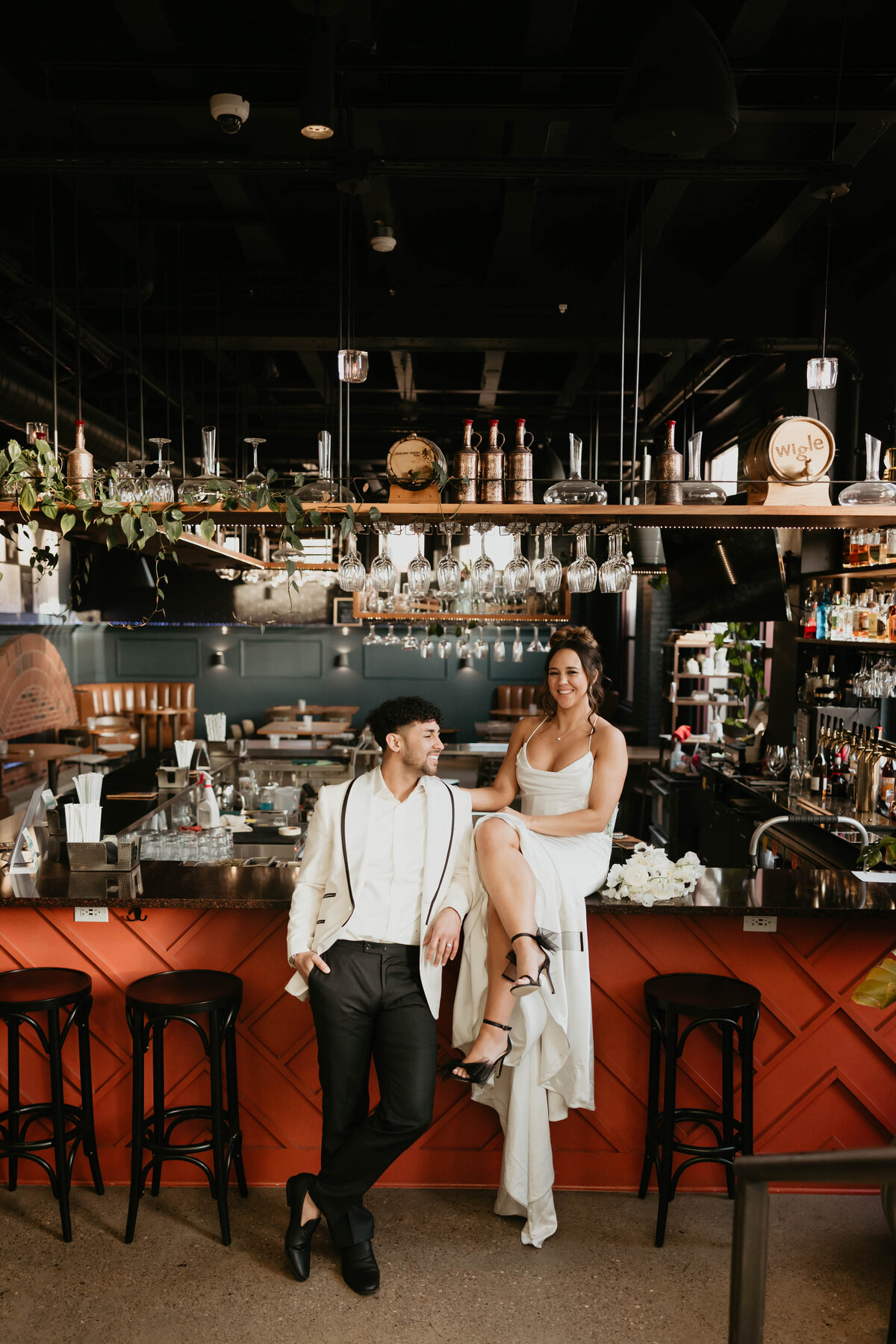 Bride and Groom on Pittsburgh Bar Counter