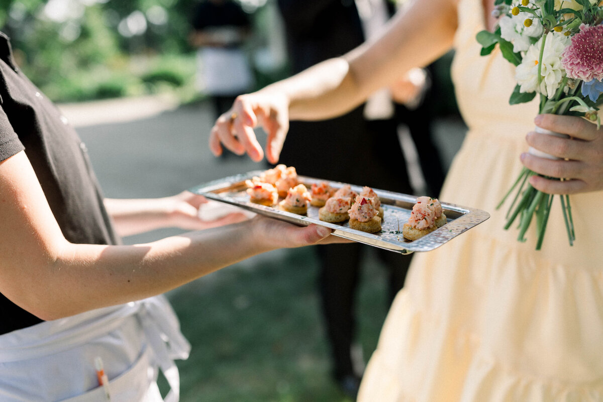 close up of hand taking appetizers