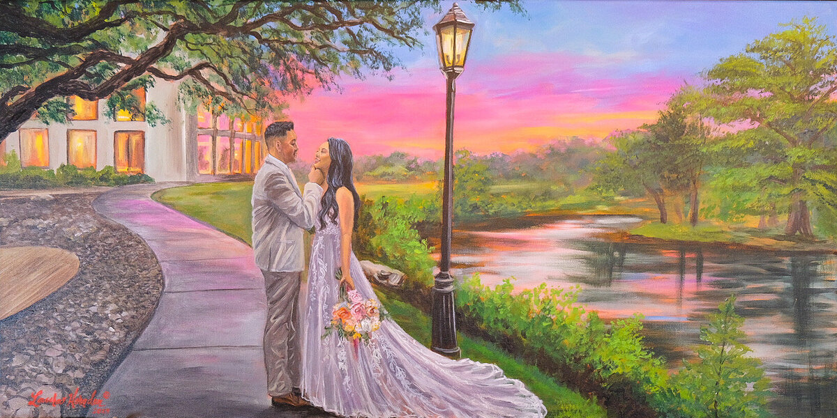 the oaks at boerne live wedding painting by Laura Herndon