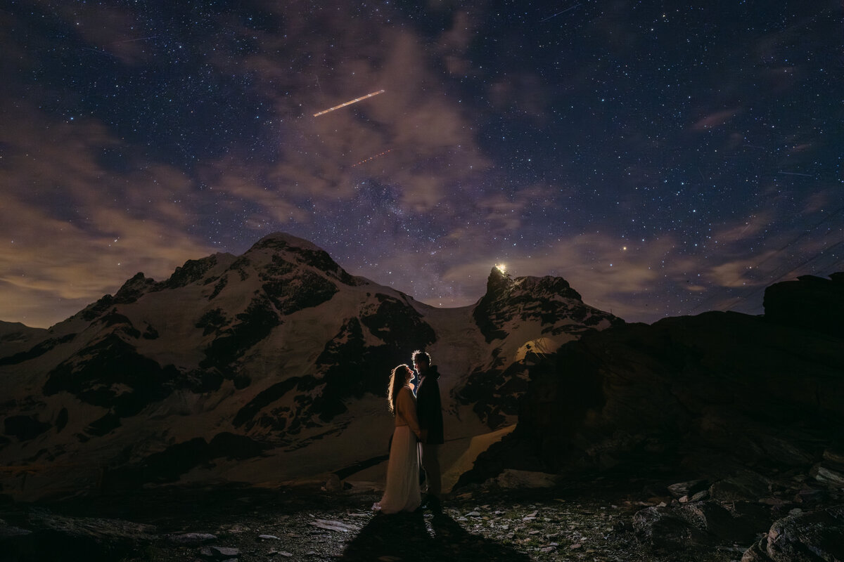 Couple eloping in the Swiss Alps close to the Matterhorn