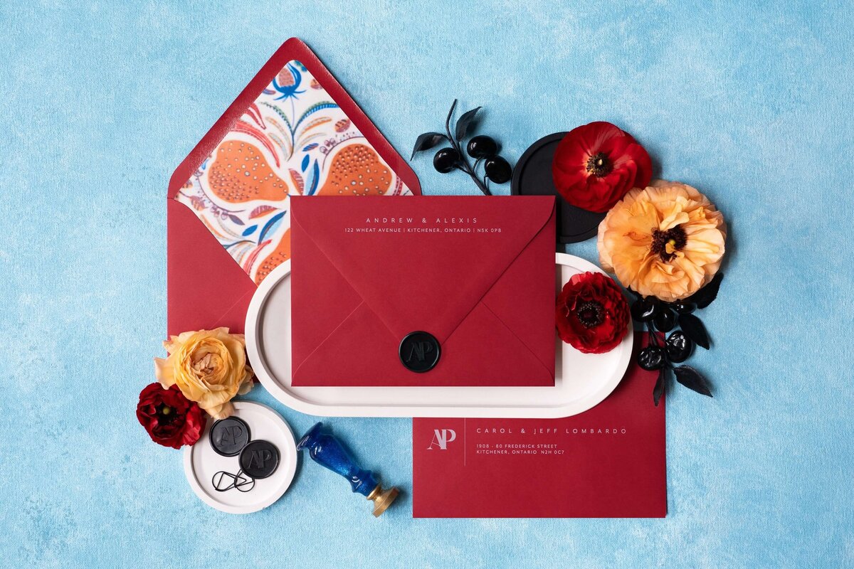 red-and-black-wedding-invitation-envelope-white-ink-printed