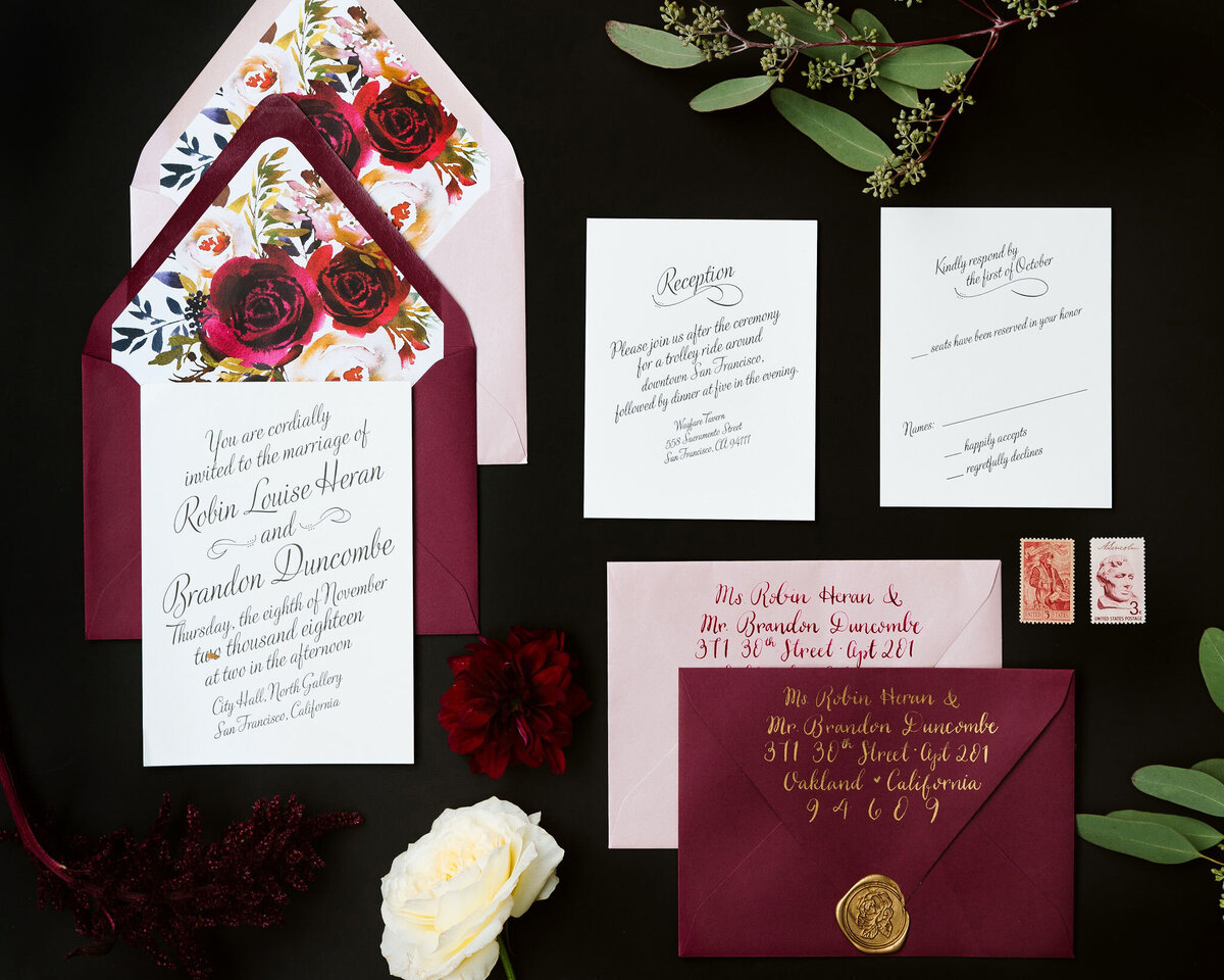 burgundy wedding invitation