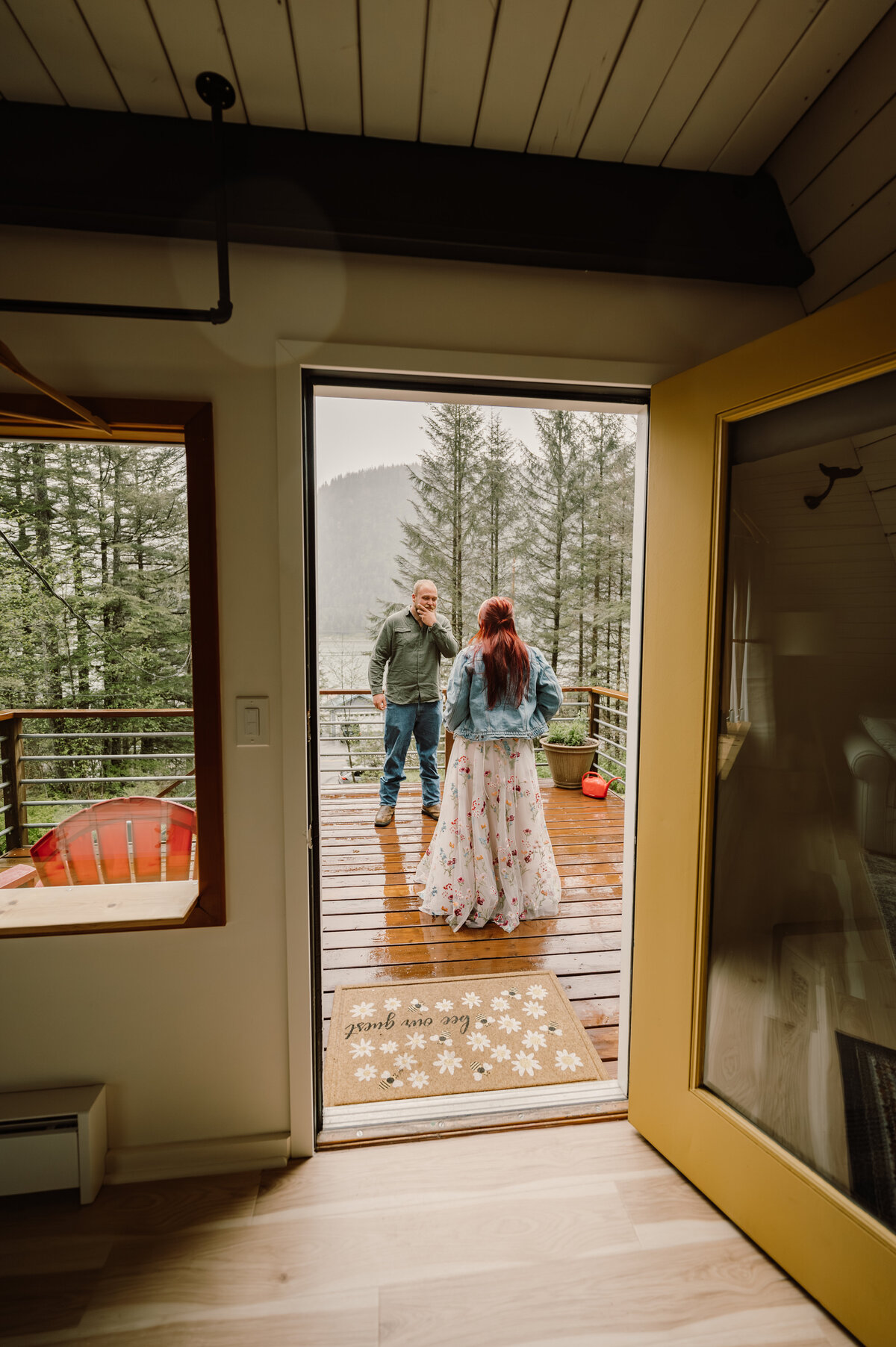 couple chatting on the deck