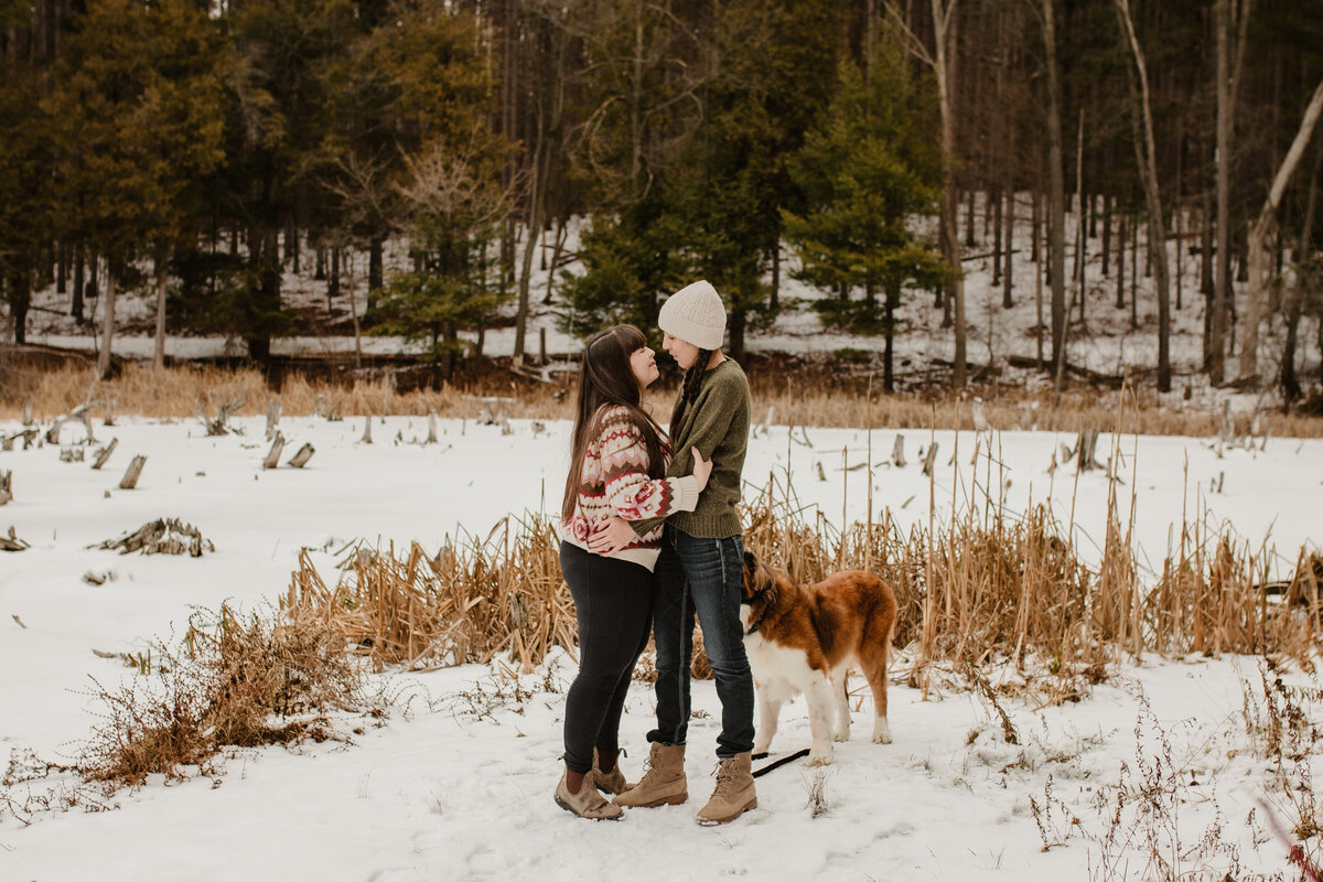Queer couple engagement photos in Kitchener winter