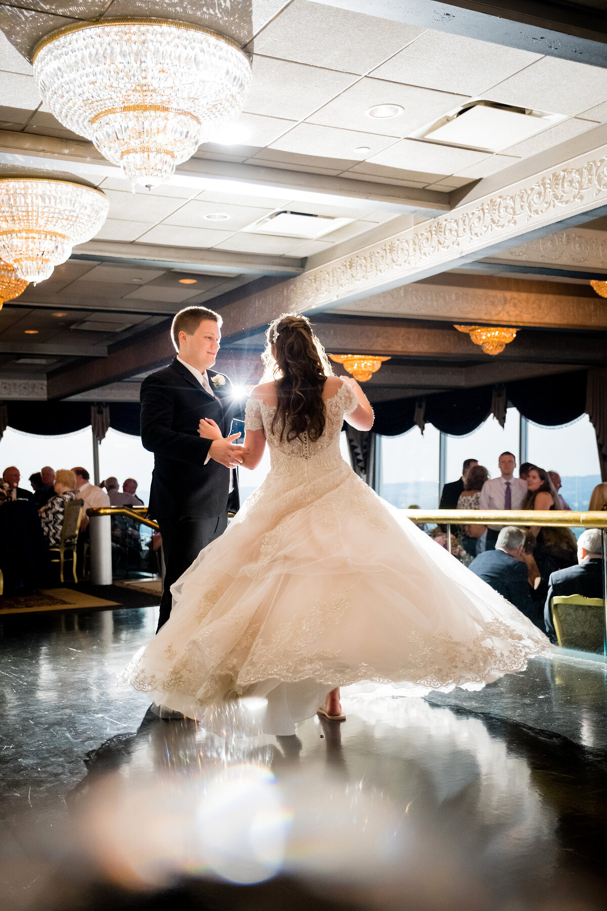 bride groom dancing during wedding reception at lemont restaurant