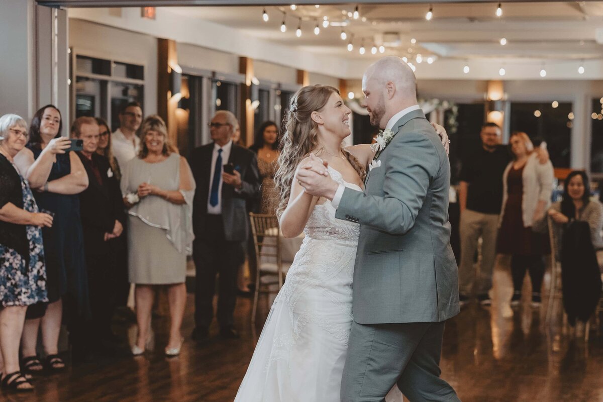 Bride and groom wedding day first dance - Canmore photographers