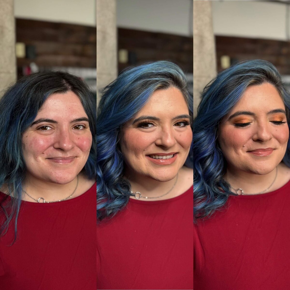 High school senior getting her makeup done by Stephanie, a makeup artist in Oshkosh WI