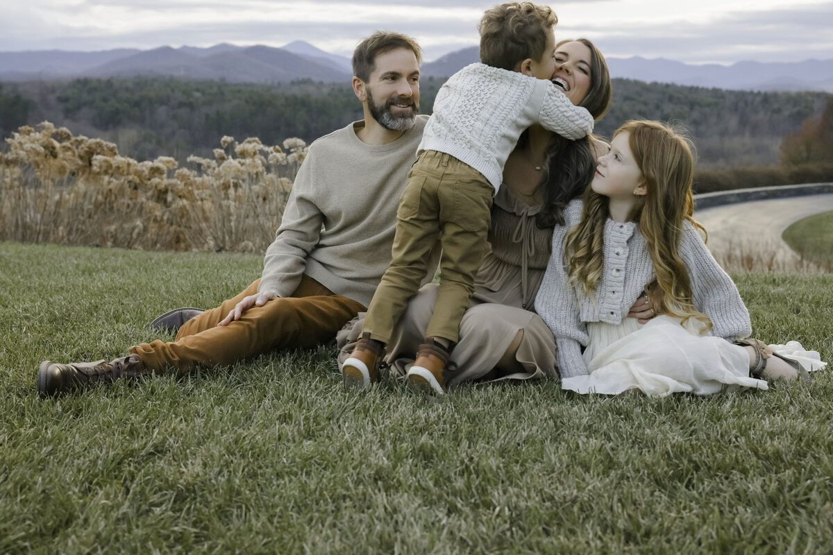Family  of 4 on a mountain in Asheville