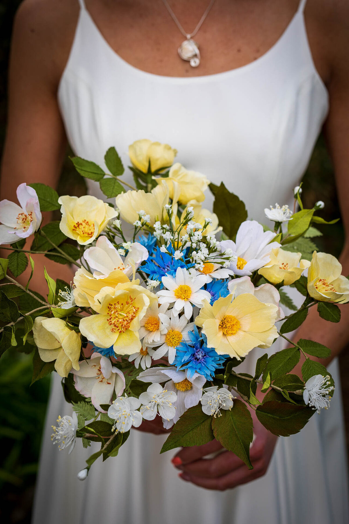 Yellow and blue paper wildflower bouquet