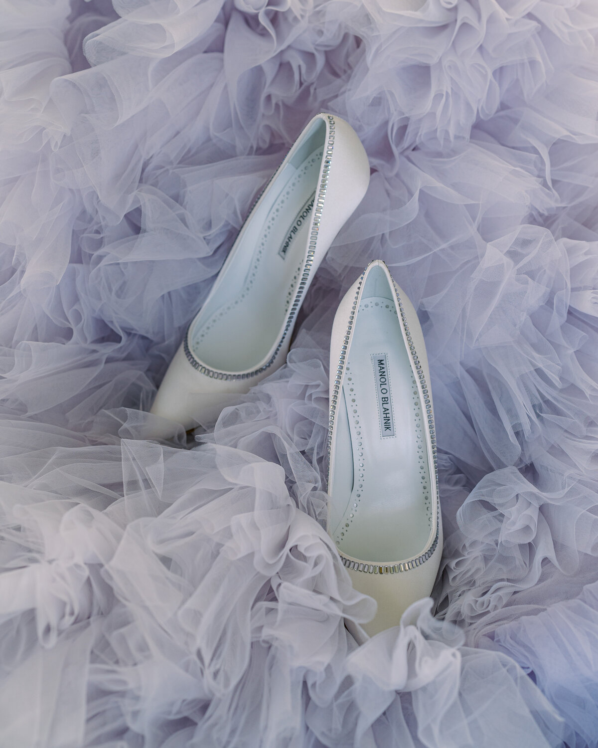 Manolo Blahnik wedding shoes with modern wedding dress