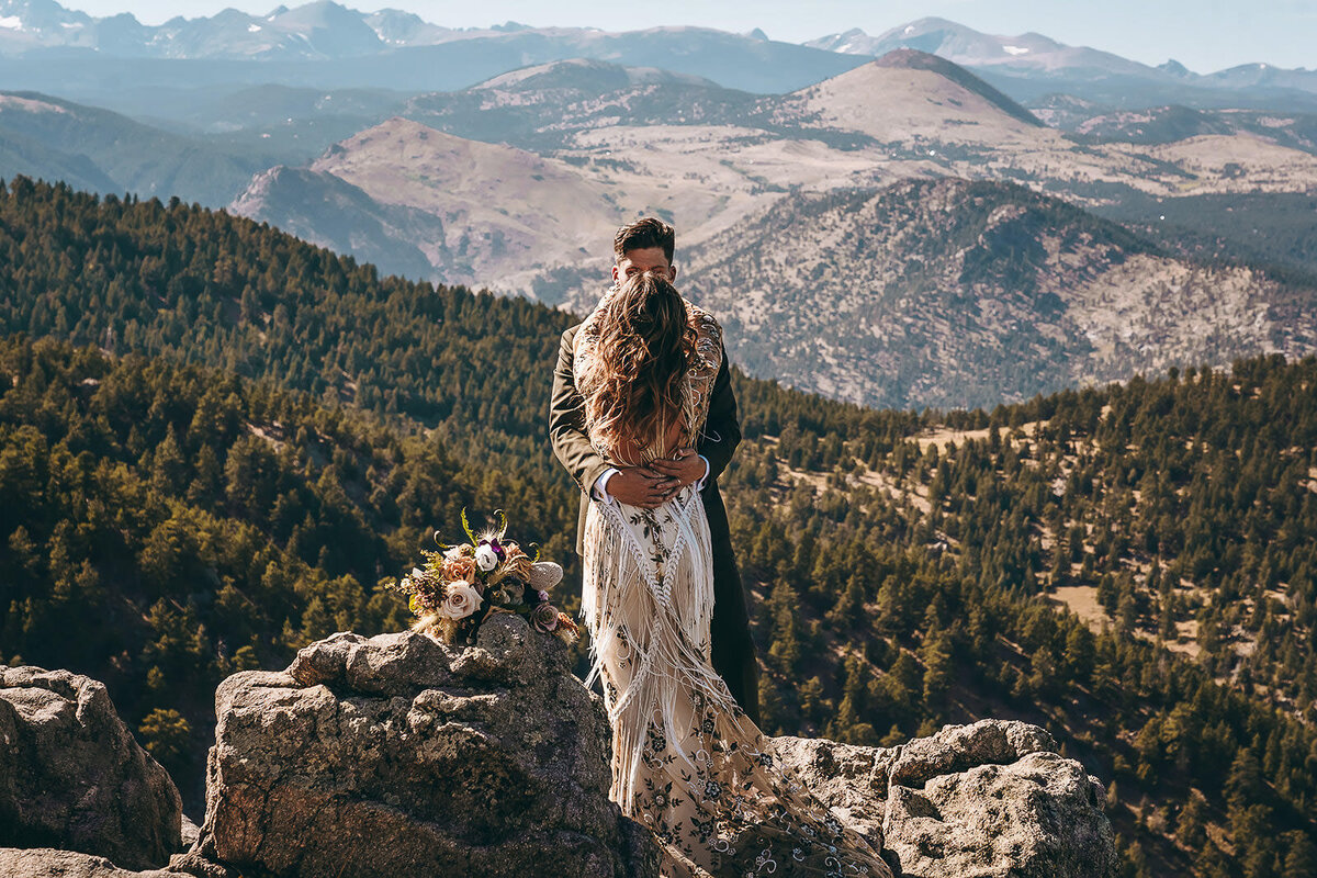 bride and groom mountain top elopement