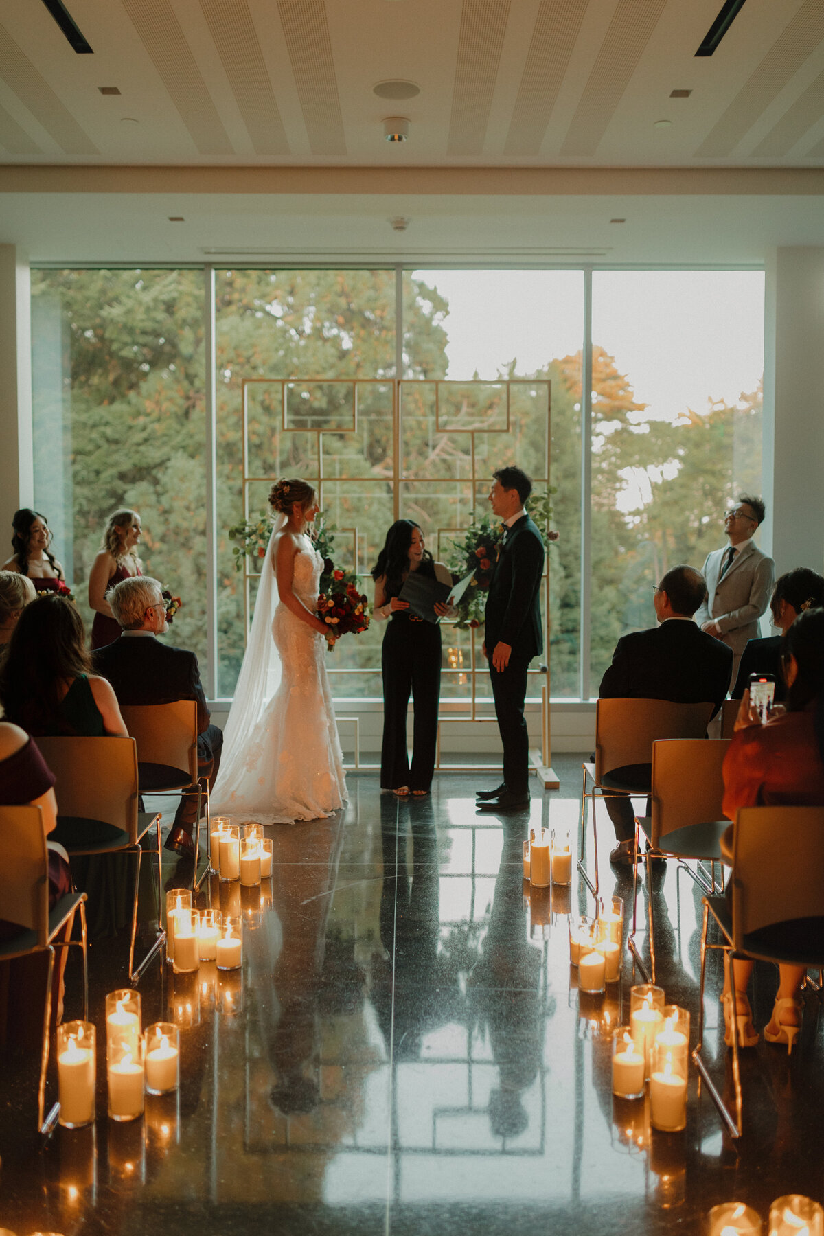 Bride and groom ceremony at Seattle Asian Art Museum