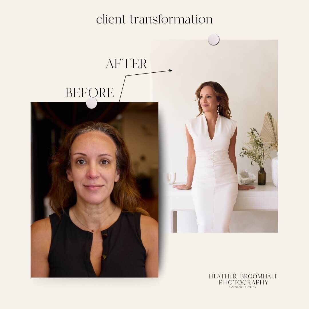 collage of a before and after real estate headshot session before makeup and polished business portrait
