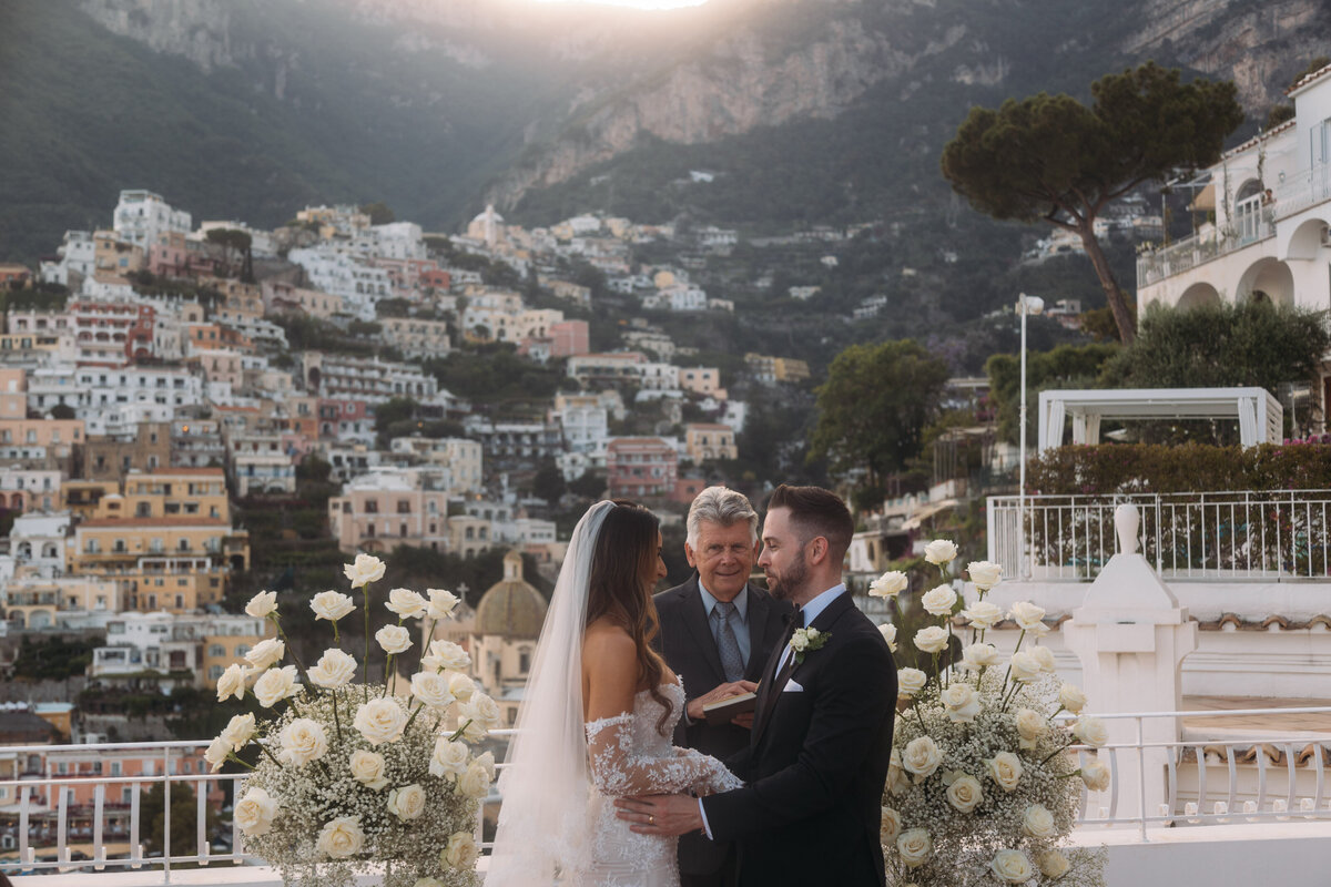wedding couple smiling after their ceremony in Positano