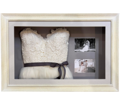 Wedding dress preserved in 3D frame.