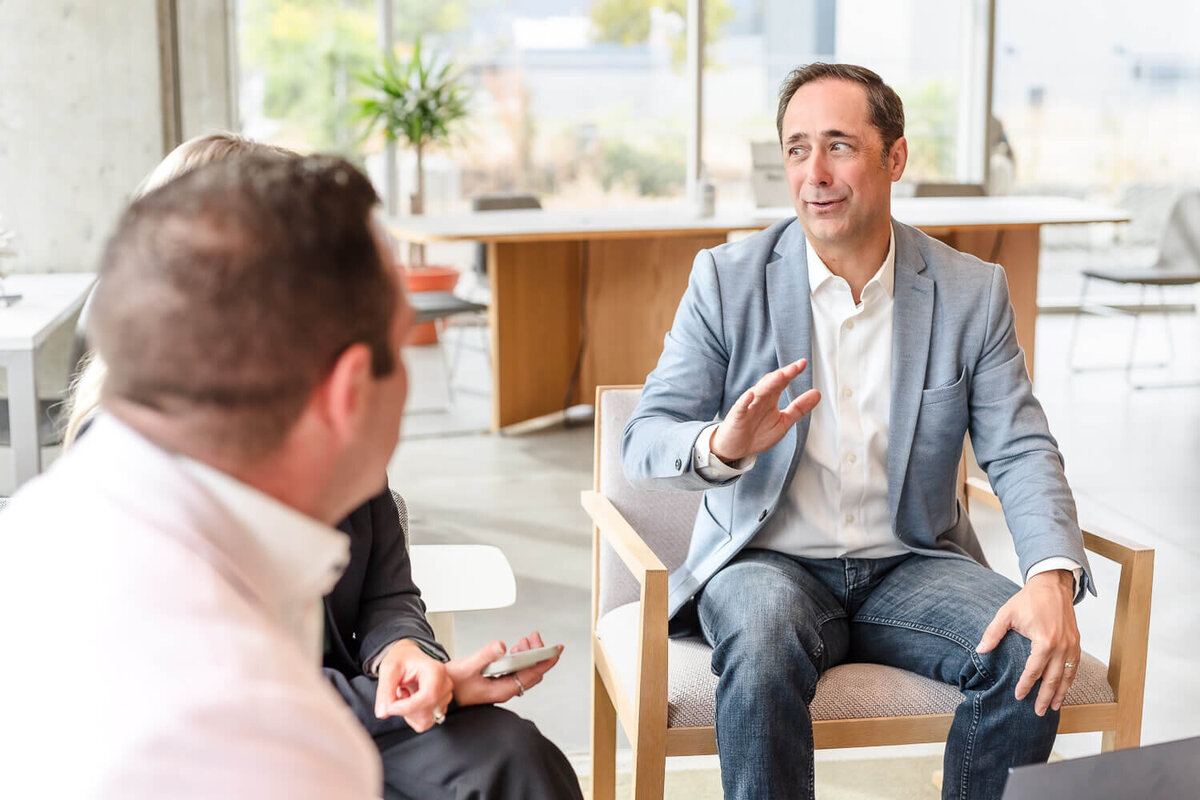 business meeting discussion in modern office setting