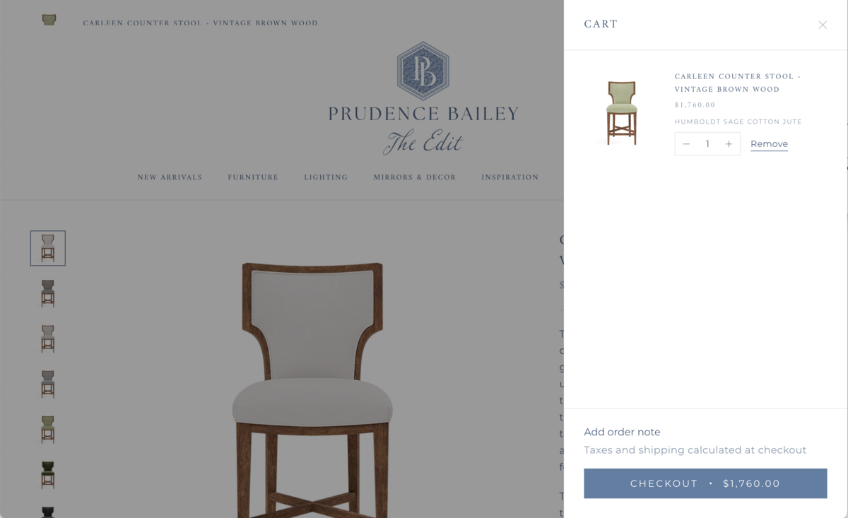 Cart webpage of The Edit By Prudence Bailey.