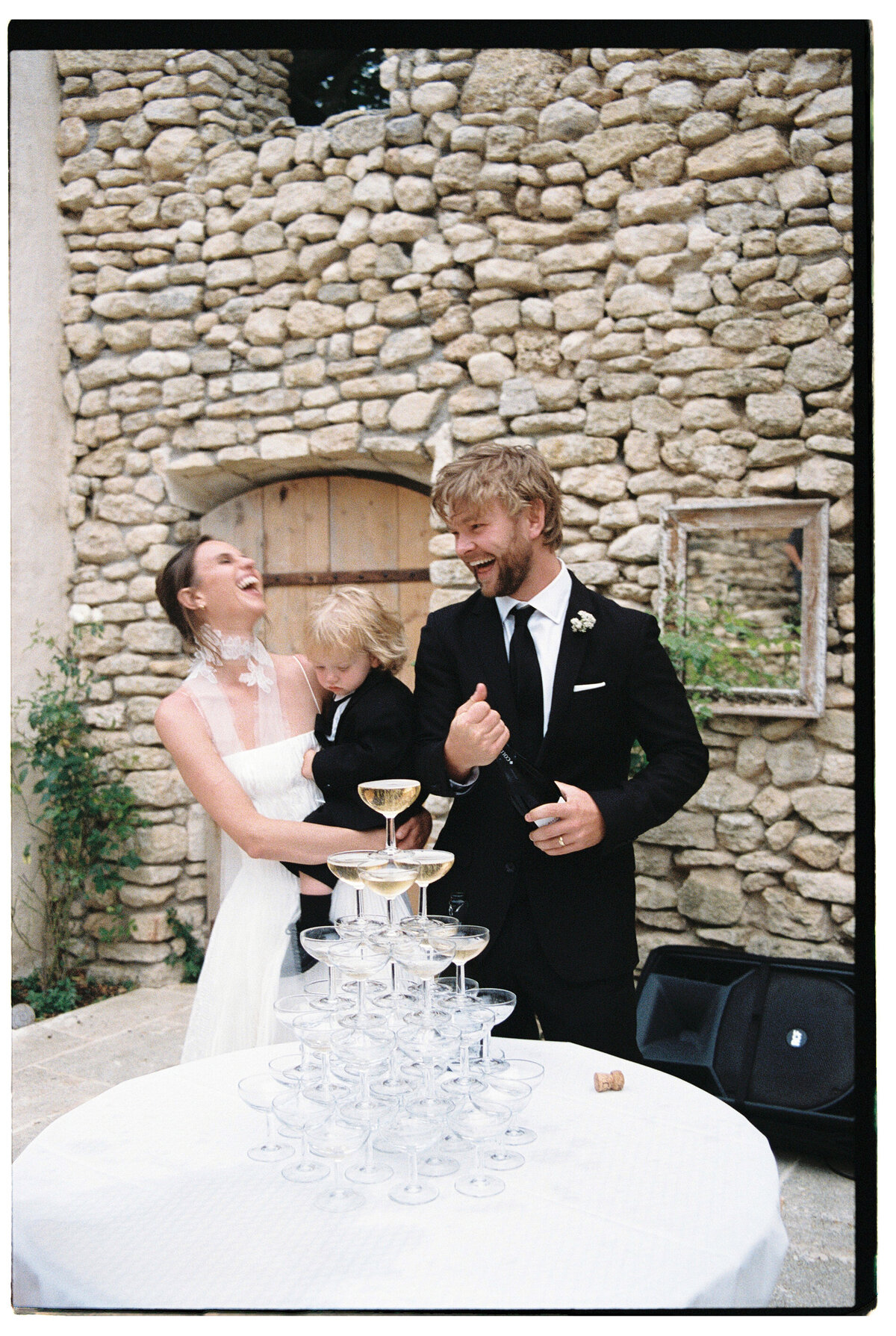 Champagne tower at Provence wedding