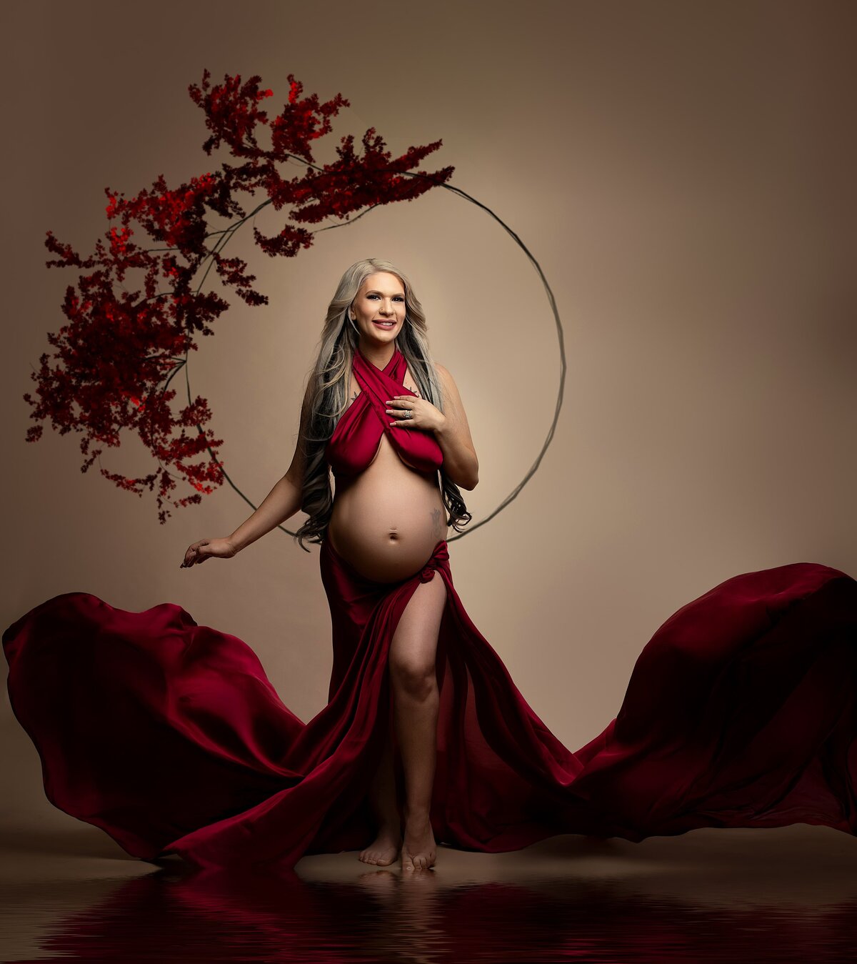 Scottsdale Maternity photography in red gown