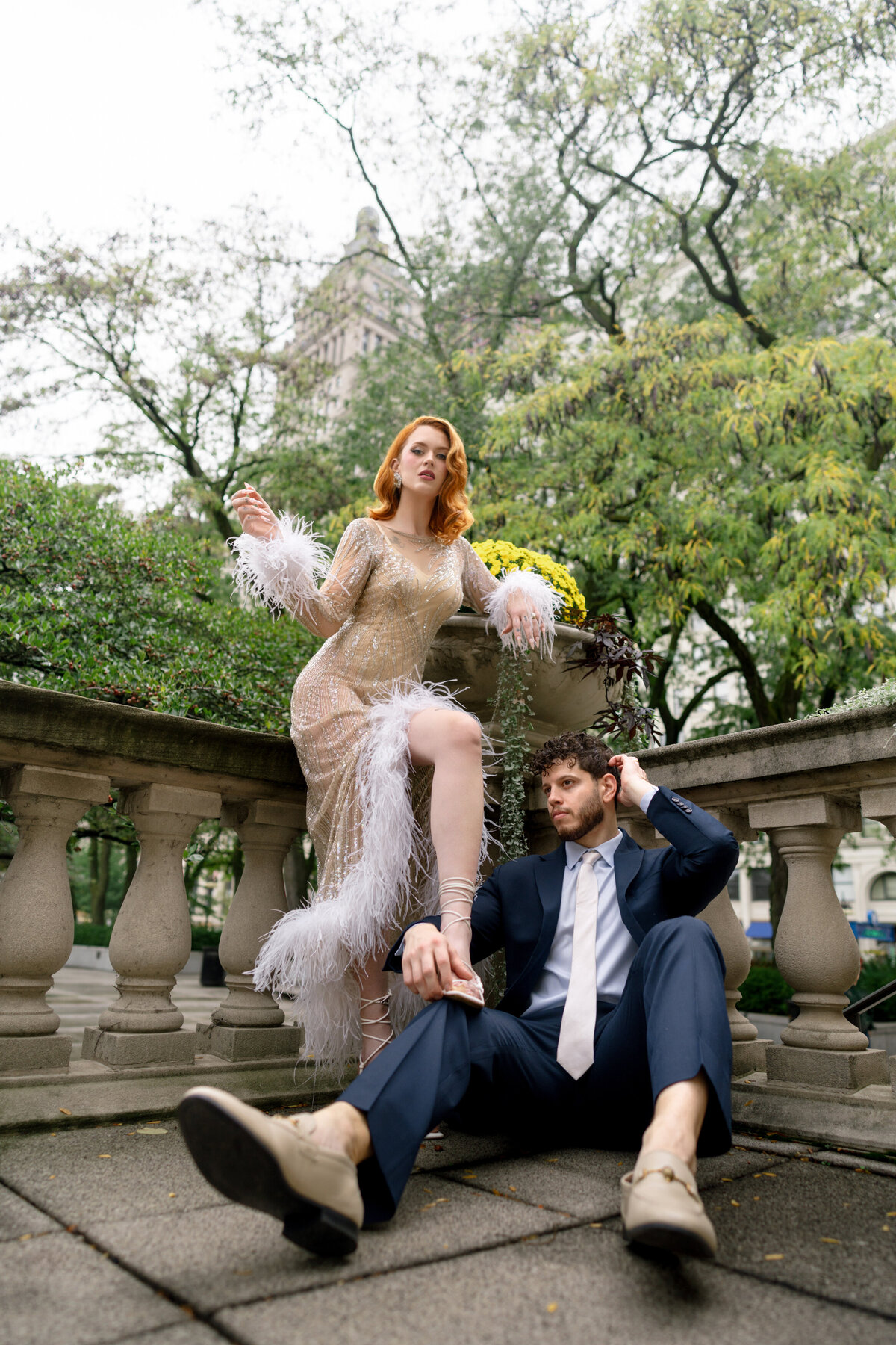 Berlez-Aspen-Avenue-Chicago-Wedding-Photographer-Glam-Atelier-Clair-De-Lune-Vintage-Bob-Mackie-Sheer-Beaded-Gown-Luxury-Engagement-Art-Institute-of-Chicago-South-Garden-35