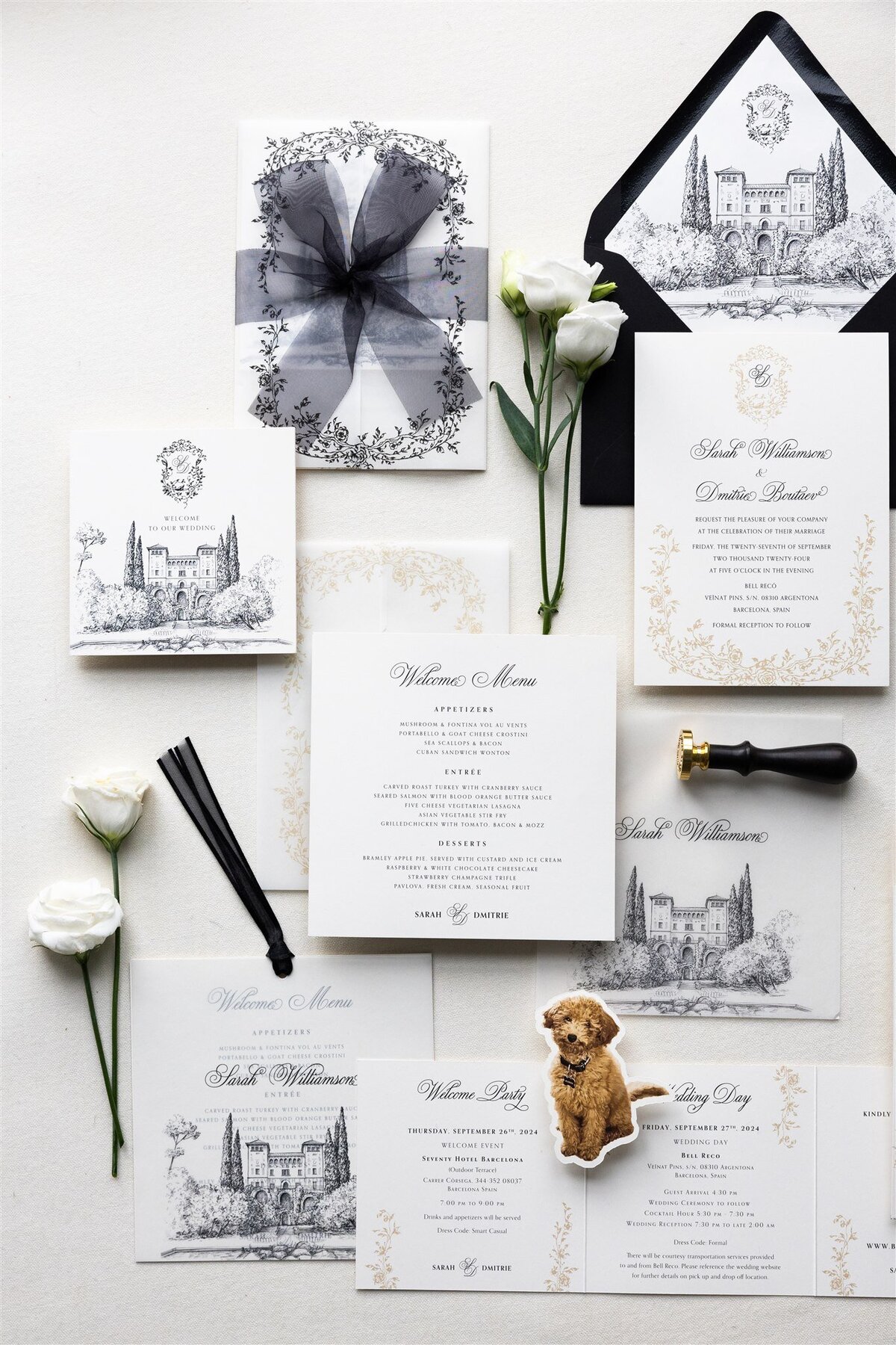 G Designers Black and white destination wedding invitations 14
