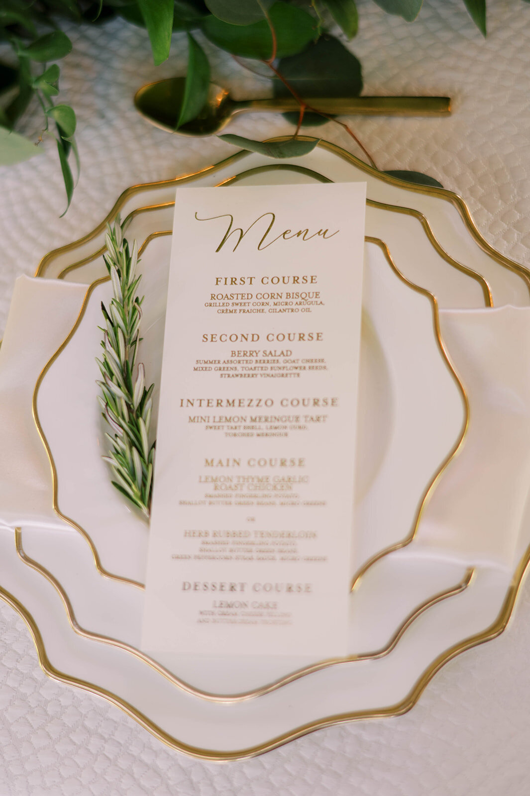 dinner menu design for garden wedding