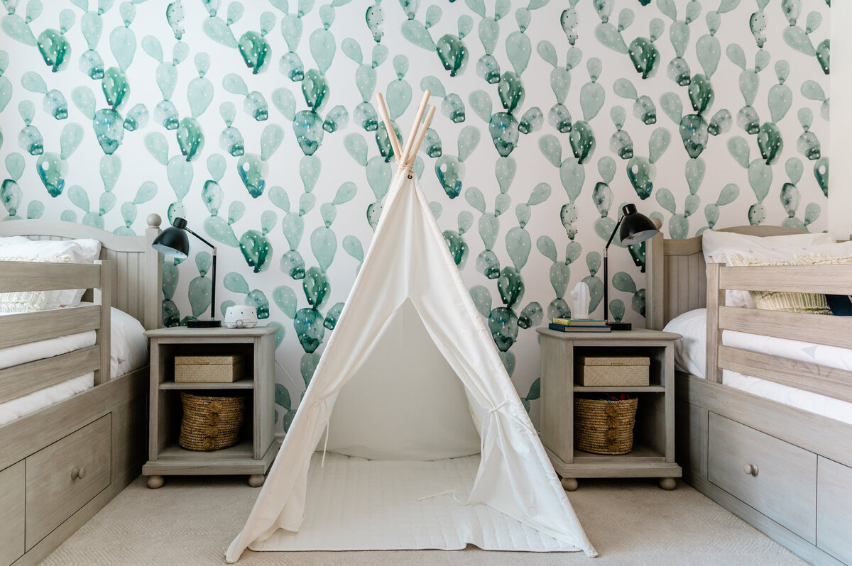 Cactus themed wallpaper used in a Dallas  interior design project