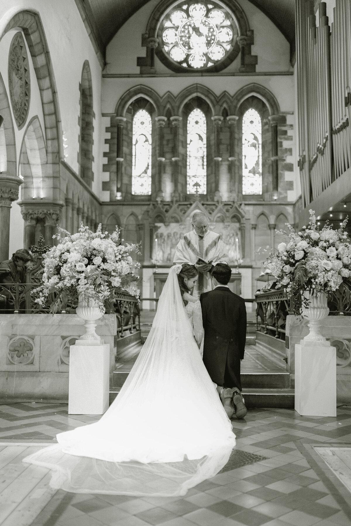 Bride and Groom elegant wedding St Andrews Episcopal Church, St Andrews Scotland by Wedding Photographer Jill Cherry Porter