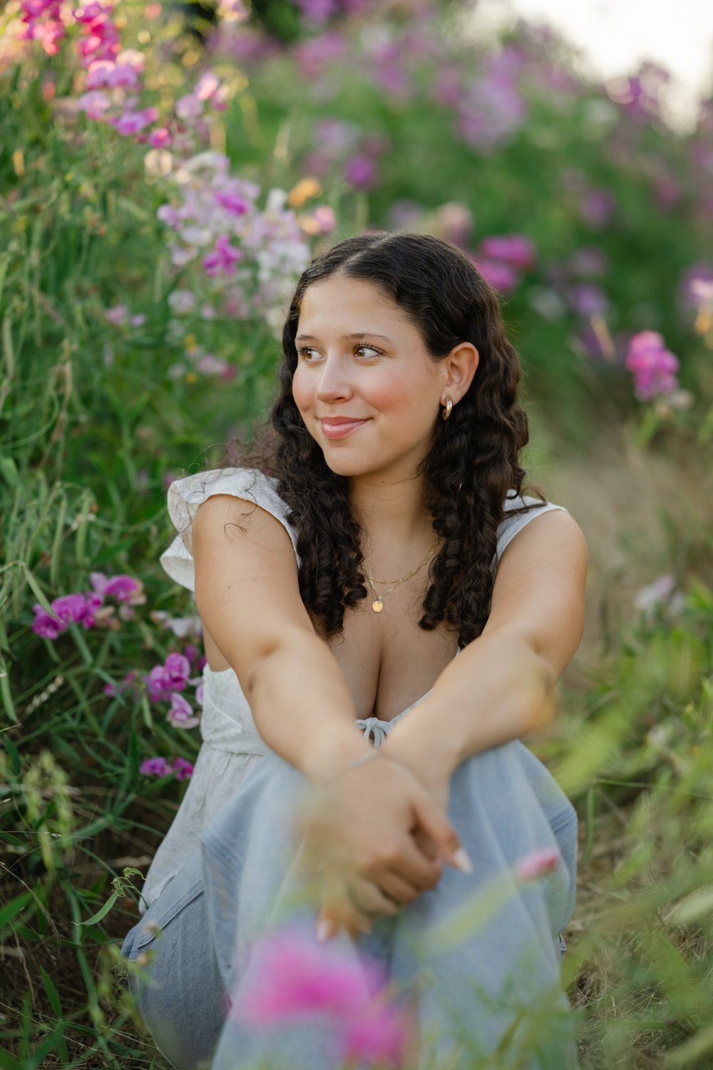 wildflowers discovery park girl in jeans sitting