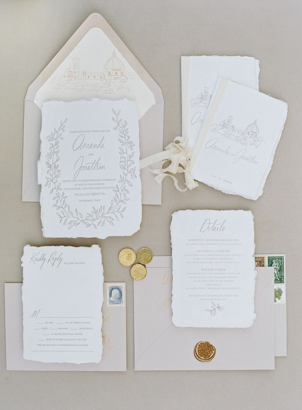 Bespoke wedding stationery for a wedding in Florence