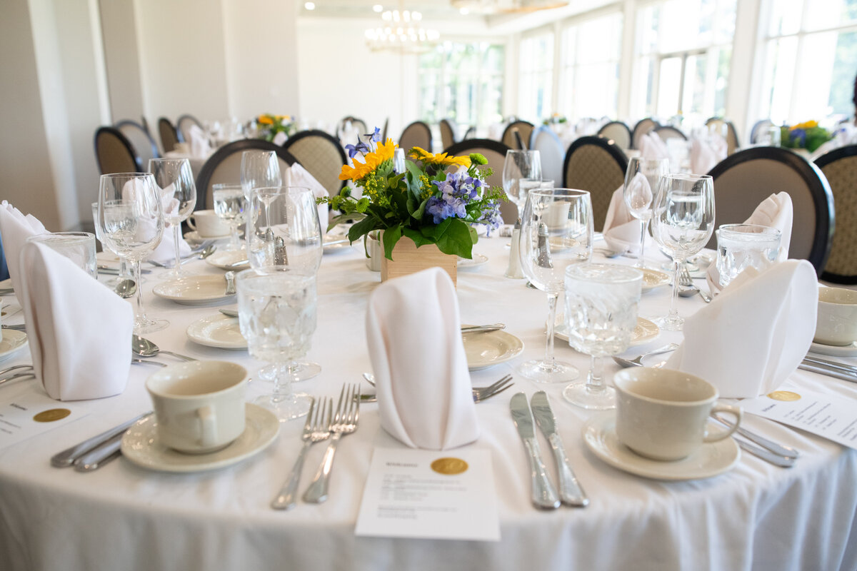 table setting in bright sunny room at fairlawn country club
